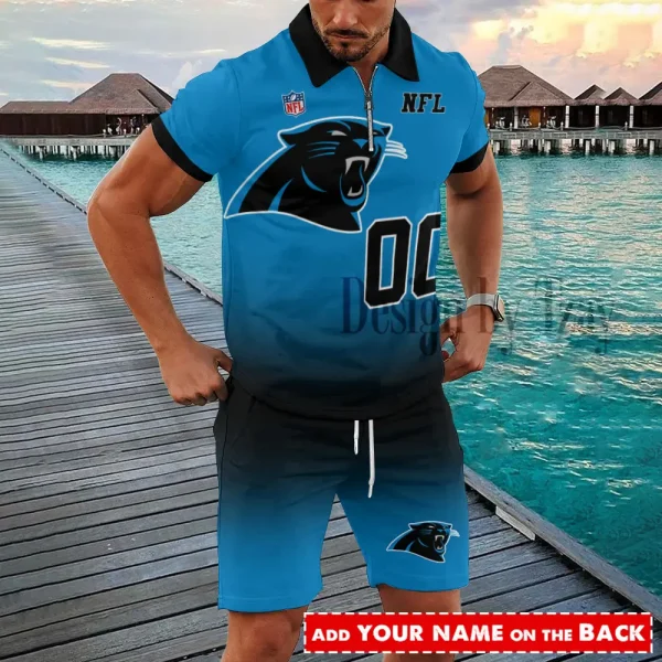 Carolina Panthers NFL New2025 Quarter Zip Polo and Short AZPLZ604