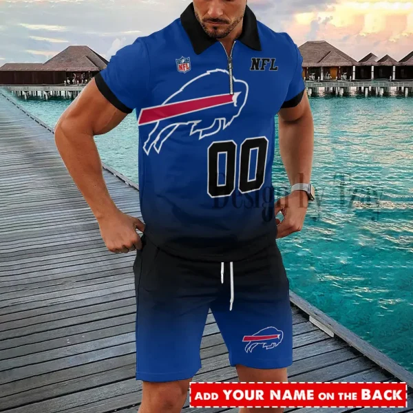 Buffalo Bills NFL New2025 Quarter Zip Polo and Short AZPLZ605