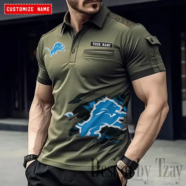 Detroit Lions NFL Men's Muscle Sports Polo Shirt SPTMSPLS011 - Image 2