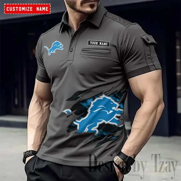 Detroit Lions NFL Men's Muscle Sports Polo Shirt SPTMSPLS011 - Image 3