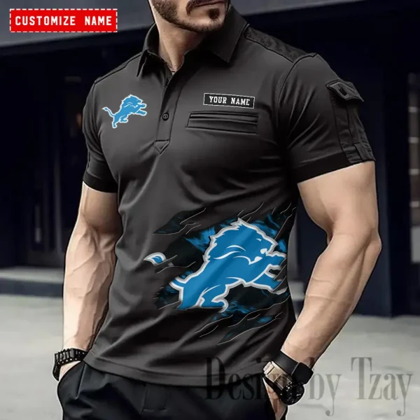 Detroit Lions NFL Men's Muscle Sports Polo Shirt SPTMSPLS011 - Image 4