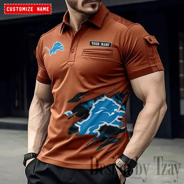 Detroit Lions NFL Men's Muscle Sports Polo Shirt SPTMSPLS011 - Image 5