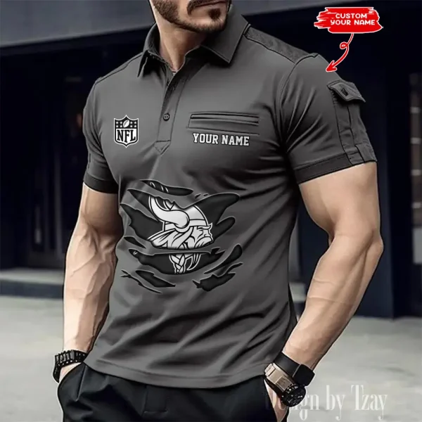 Minnesota Vikings NFL Men's Muscle Sports Polo Shirt SPTMSPLS053 - Image 5