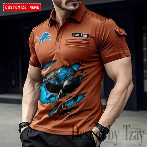 Detroit Lions NFL Men's Muscle Sports Polo Shirt SPTMSPLS078 - Image 2