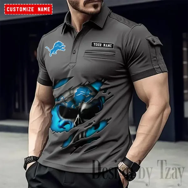Detroit Lions NFL Men's Muscle Sports Polo Shirt SPTMSPLS078 - Image 5