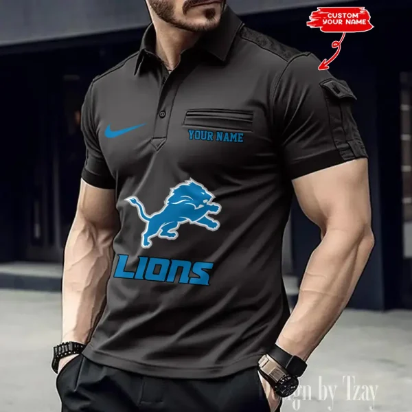 Detroit Lions NFL Men's Muscle Sports Polo Shirt SPTMSPLS107 - Image 2