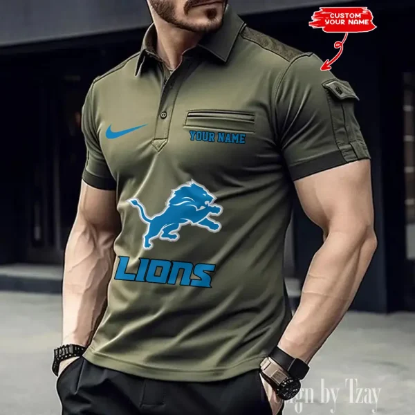 Detroit Lions NFL Men's Muscle Sports Polo Shirt SPTMSPLS107 - Image 3