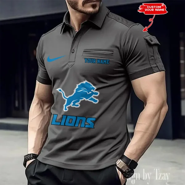 Detroit Lions NFL Men's Muscle Sports Polo Shirt SPTMSPLS107 - Image 5