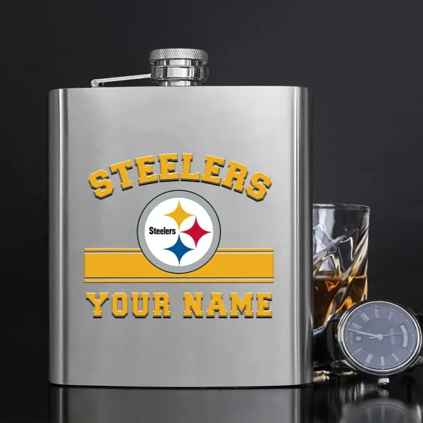 Pittsburgh Steelers Men Stainless Steel Hip Flask Custom Any Name Gift For Fans