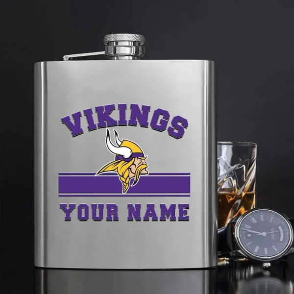 Minnesota Vikings Men Stainless Steel Hip Flask Custom Any Name Gift For Fans