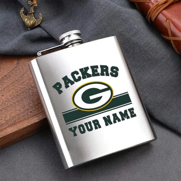 Green Bay Packers Men Stainless Steel Hip Flask Custom Any Name Gift For Fans - Image 2