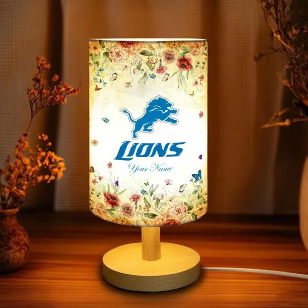 Detroit Lions Flowers Table Lamp Custom Any Name Gift For Fans SPTABLELAMP005