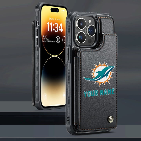 Miami Dolphins Leather Case Kickstand Card Holder Double Magnetic Clasp SPTLCCHDM002