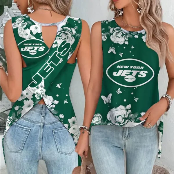 New York Jets Cut Out Wrap Back Tank Top SPTCOWBTT005