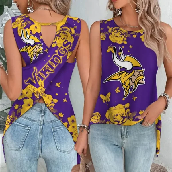Minnesota Vikings Cut Out Wrap Back Tank Top SPTCOWBTT012