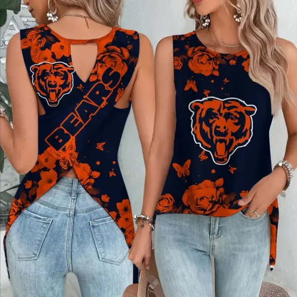 Chicago Bears Cut Out Wrap Back Tank Top SPTCOWBTT014