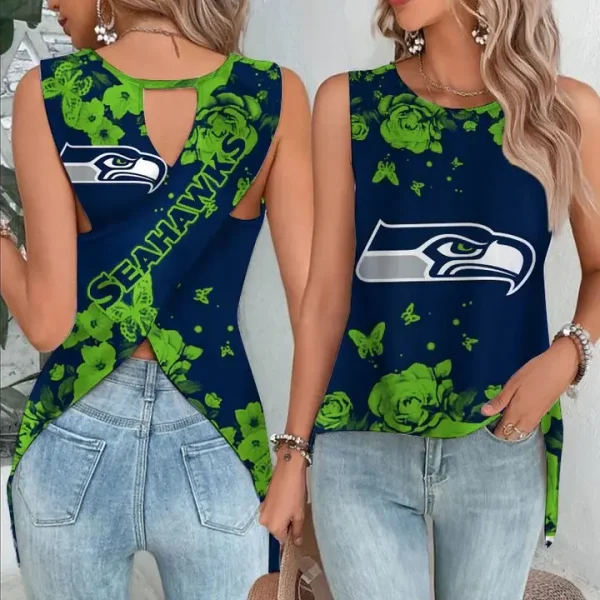 Seattle Seahawks Cut Out Wrap Back Tank Top SPTCOWBTT017