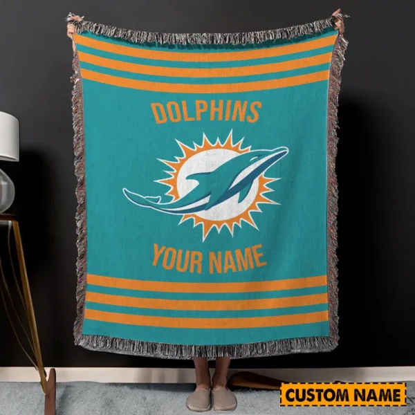 Miami Dolphins New Pesonalized Woven Blanket For Fan SPTWOBLANKET020