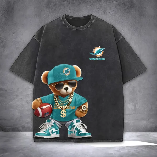 Miami Dolphins Teddy Bear Washed Tee Shirt SPTTSHIRT003