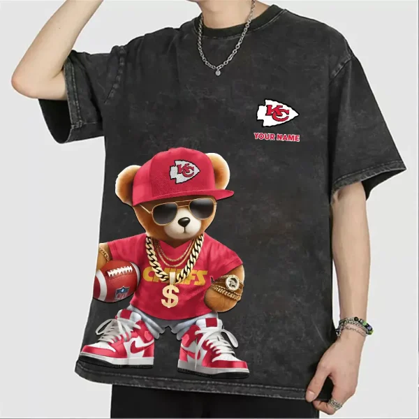 Kansas City Chiefs Teddy Bear Washed Tee Shirt SPTTSHIRT004 - Image 3