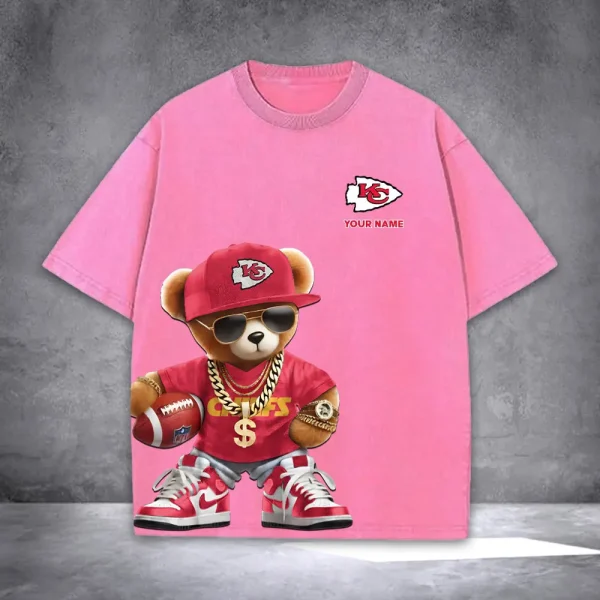Kansas City Chiefs Teddy Bear Washed Tee Shirt SPTTSHIRT004 - Image 2