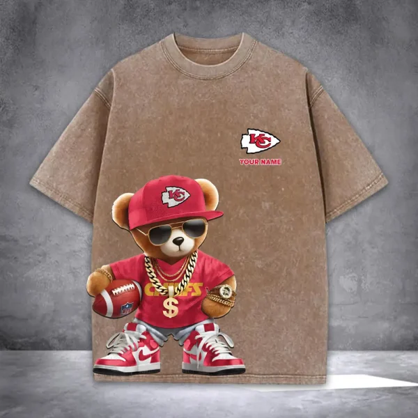 Kansas City Chiefs Teddy Bear Washed Tee Shirt SPTTSHIRT004 - Image 4