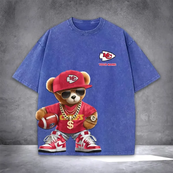 Kansas City Chiefs Teddy Bear Washed Tee Shirt SPTTSHIRT004 - Image 5