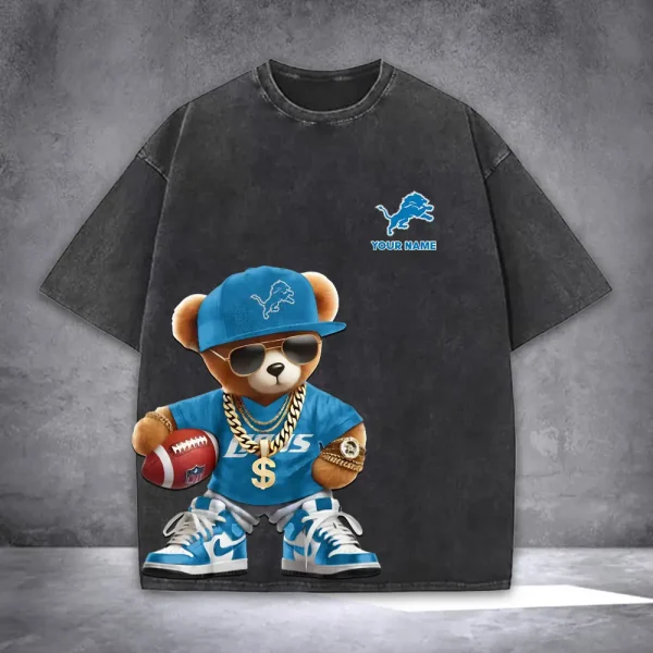 Detroit Lions Teddy Bear Washed Tee Shirt SPTTSHIRT015 - Image 3