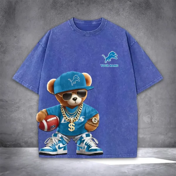 Detroit Lions Teddy Bear Washed Tee Shirt SPTTSHIRT015