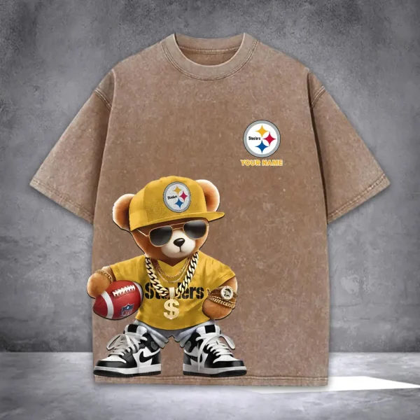 Pittsburgh Steelers Teddy Bear Washed Tee Shirt SPTTSHIRT023 - Image 2