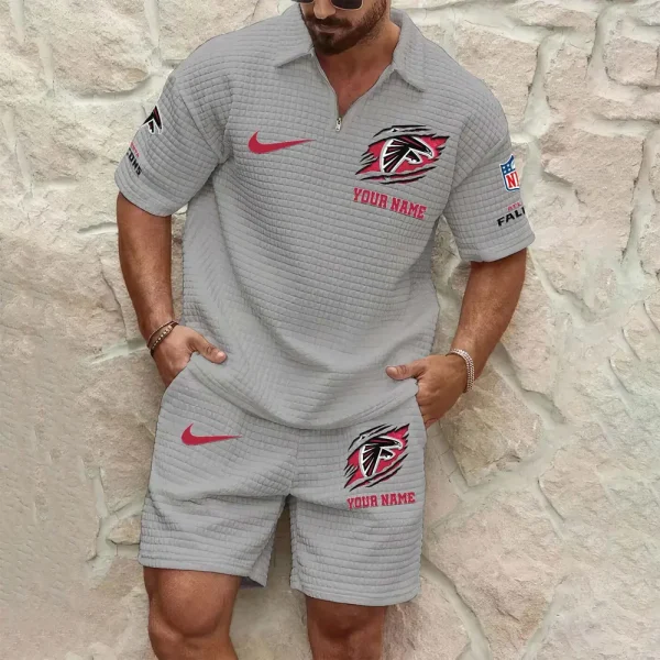 Atlanta Falcons Men’s Waffle Pattern Half Zipper Shirt And Short SPTMWHZSS002 - Image 4