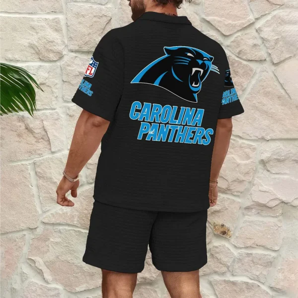 Carolina Panthers Men’s Waffle Pattern Half Zipper Shirt And Short SPTMWHZSS005 - Image 3
