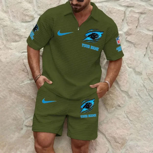 Carolina Panthers Men’s Waffle Pattern Half Zipper Shirt And Short SPTMWHZSS005 - Image 4