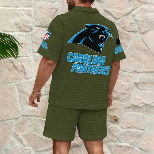 Carolina Panthers Men’s Waffle Pattern Half Zipper Shirt And Short SPTMWHZSS005 - Image 5