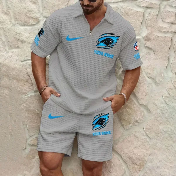 Carolina Panthers Men’s Waffle Pattern Half Zipper Shirt And Short SPTMWHZSS005