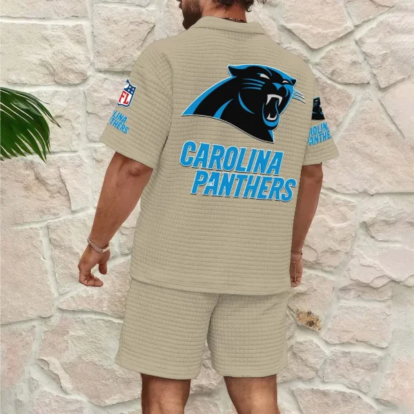 Carolina Panthers Men’s Waffle Pattern Half Zipper Shirt And Short SPTMWHZSS005 - Image 7