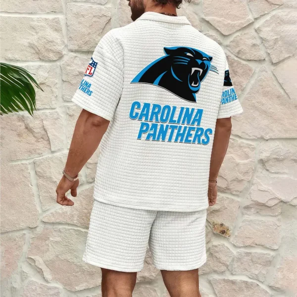 Carolina Panthers Men’s Waffle Pattern Half Zipper Shirt And Short SPTMWHZSS005 - Image 9