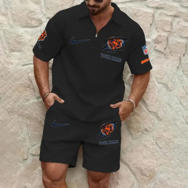 Chicago Bears Men’s Waffle Pattern Half Zipper Shirt And Short SPTMWHZSS006
