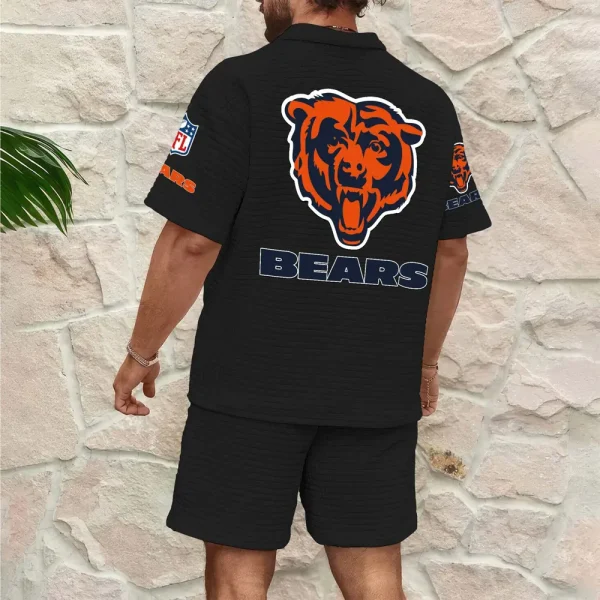 Chicago Bears Men’s Waffle Pattern Half Zipper Shirt And Short SPTMWHZSS006 - Image 2