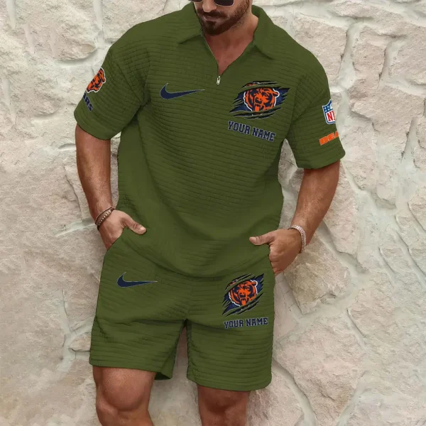 Chicago Bears Men’s Waffle Pattern Half Zipper Shirt And Short SPTMWHZSS006 - Image 3