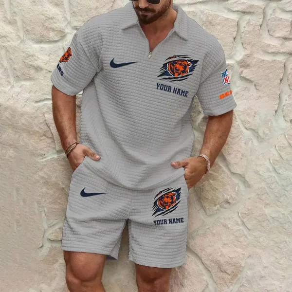 Chicago Bears Men’s Waffle Pattern Half Zipper Shirt And Short SPTMWHZSS006 - Image 5