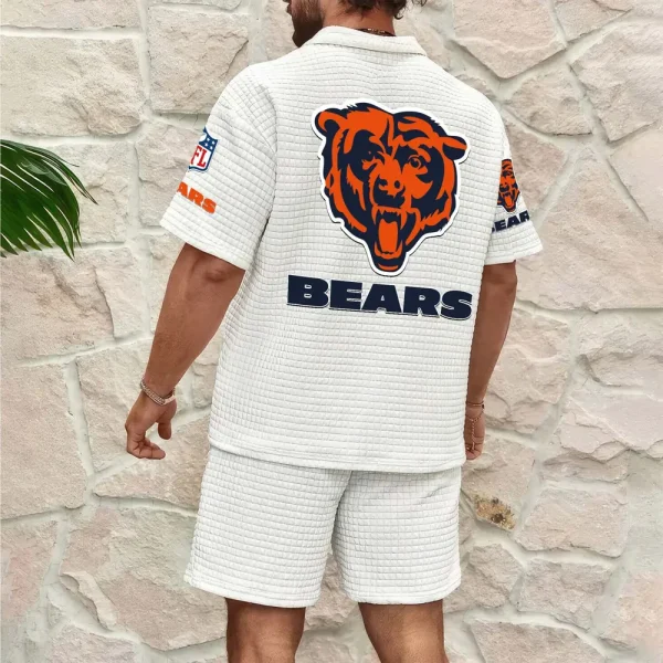 Chicago Bears Men’s Waffle Pattern Half Zipper Shirt And Short SPTMWHZSS006 - Image 10