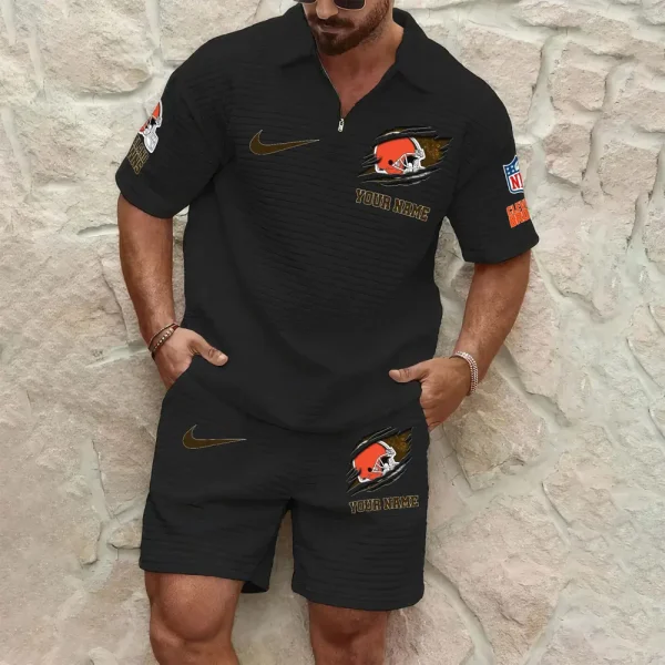 Cleveland Browns Men’s Waffle Pattern Half Zipper Shirt And Short SPTMWHZSS008 - Image 3
