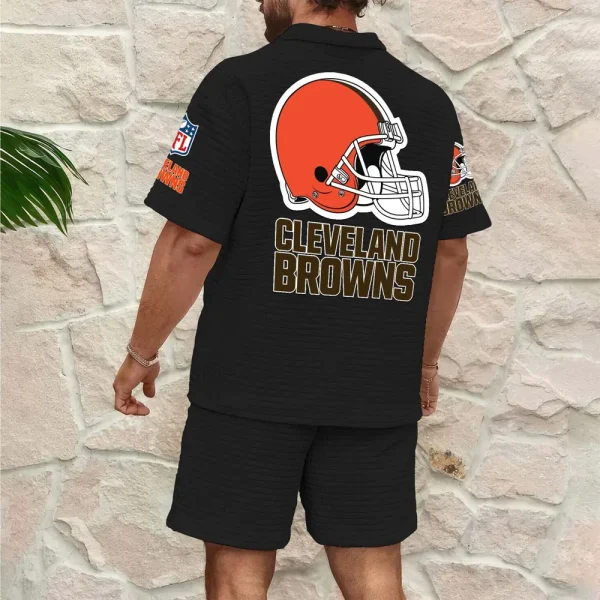 Cleveland Browns Men’s Waffle Pattern Half Zipper Shirt And Short SPTMWHZSS008 - Image 4