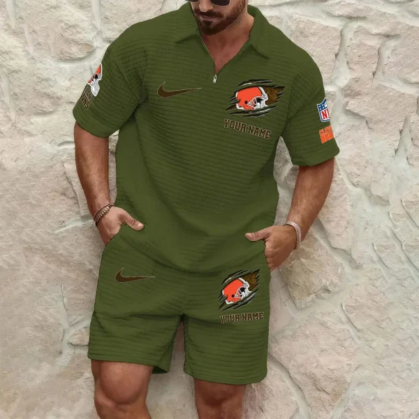 Cleveland Browns Men’s Waffle Pattern Half Zipper Shirt And Short SPTMWHZSS008