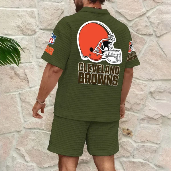 Cleveland Browns Men’s Waffle Pattern Half Zipper Shirt And Short SPTMWHZSS008 - Image 2
