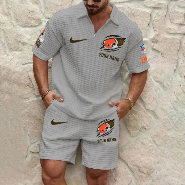 Cleveland Browns Men’s Waffle Pattern Half Zipper Shirt And Short SPTMWHZSS008 - Image 5