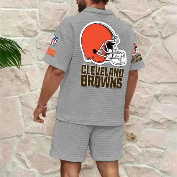 Cleveland Browns Men’s Waffle Pattern Half Zipper Shirt And Short SPTMWHZSS008 - Image 6