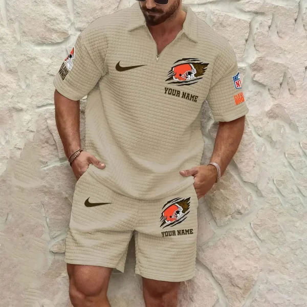 Cleveland Browns Men’s Waffle Pattern Half Zipper Shirt And Short SPTMWHZSS008 - Image 7