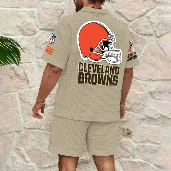 Cleveland Browns Men’s Waffle Pattern Half Zipper Shirt And Short SPTMWHZSS008 - Image 8